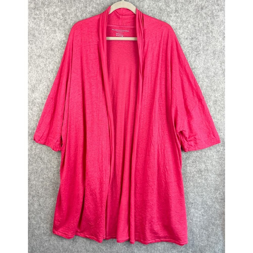 Majestic Filatures Long Cardigan Womens 4 Large Pink Linen Coastal Minimalist